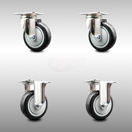Service Caster 4 Inch 316SS Black Polyurethane Wheel Swivel Top Plate Caster Rigid SCC, 2PK SCC-SS31620S414-PPUB-BLK-2-R-2
